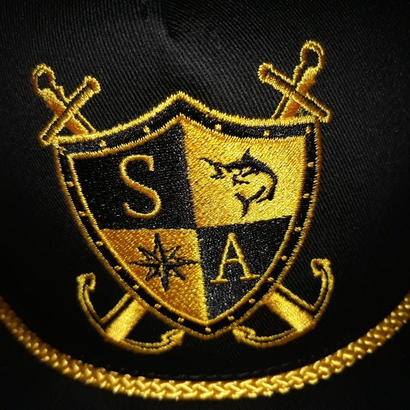 SA Company flat bill black gold snap back hat fish shield anchor hunting - Picture 6 of 16